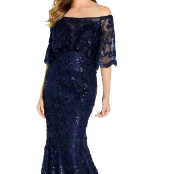 NWT Cameron Blake CB135 Tulle Mother of the Bride Dress Navy Size 16W